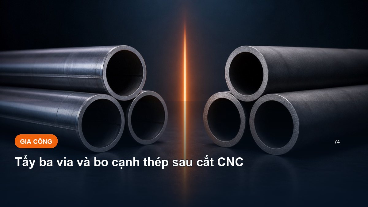 Tẩy ba via và bo cạnh thép sau cắt CNC